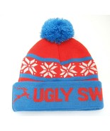 Ugly Sweater Run Red Blue Knit Stocking Hat Pom Pom Christmas Holiday Race - £5.93 GBP