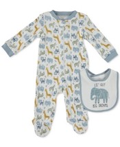 Chickpea Cutie Pie Baby Baby Boys Printed Cotton Coverall and Bib Set - $12.30