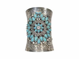 Southwest Turquoise Wide Cuff Bracelet 36 Stones! ~ Cluster Style Boho Chic - £23.80 GBP