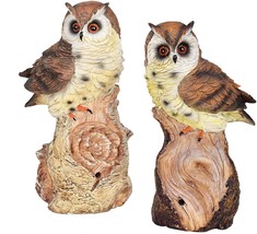 Resin Garden Statue 8.5" H Small Owl Bird withSound Owl Ornaments Decor Set of 2 - £29.13 GBP