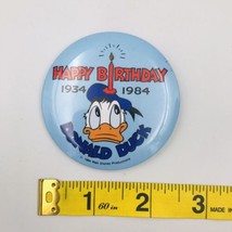 Vintage 1934 - 1984 50th Birthday Donald Duck Round Pin Pinback Button 2.5" - £5.42 GBP
