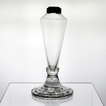 Lacy Roman Rossette Base Early Oil Lamp, Antique Flint Glass c1820s Blown 8 1/4&quot; - £519.48 GBP