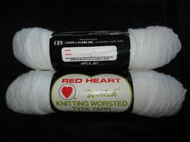 2 - 3 1/2 Oz. Skeins Red Heart Wintuk 100% Virgin Orlon Acrylic White 4-Ply Yarn - £7.99 GBP