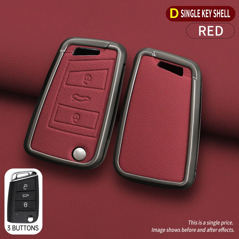 Zinc Alloy Leather Car Remote Key Case Cover Shell For Skoda Kodiaq Supe... - $23.35