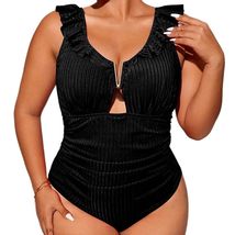 Generic Midnight Velvet One Piece Swimsuits for Women, Ruched V-Neck, Zi... - $32.29