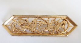 Vintage gold tone stylized horses or dogs racing bar pin - £16.01 GBP