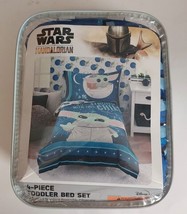 Disney Star Wars The Mandalorian 4 Piece Toddler Bed Set Grogu Blue Quilt - $25.54