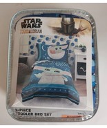 Disney Star Wars The Mandalorian 4 Piece Toddler Bed Set Grogu Blue Quilt - £20.30 GBP
