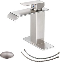 Bwe Waterfall Bathroom Faucet Brushed Nickel With Pop Up Drain Stopper Overflow - £64.72 GBP