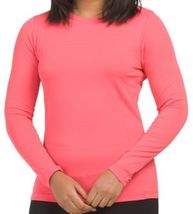 NWT Ladies GOTTEX Bright Coral Long Sleeve Crew Neck Shirt Ruffle Trim M L & XL image 2