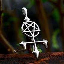 Baphomet Inverted Pentagram Cross Pendant Necklace Stainless Steel Jewelry Gift - £18.96 GBP