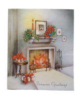 Christmas Greeting Card Vintage Mid Century Modern Cozy Fireplace Candle... - $8.90