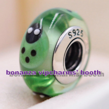 925 Sterling Silver Handmade Glass Bead Green Ladybug Murano Glass Charm  - $6.00