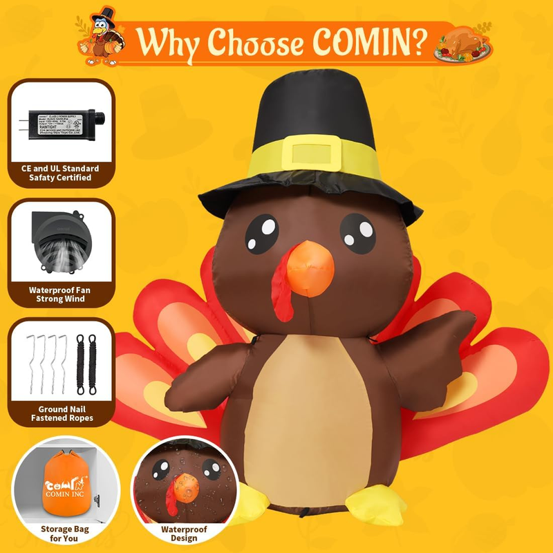 4FT Thanksgiving Decorations Inflatables Turkey Baby Blow up Yard Decoration wit Item image 6