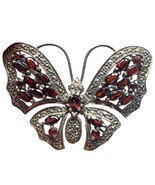 Vintage Womens Brooch Sterling Silver Garnet Marcasite Butterfly  Brooch - $1,404.34 MXN