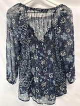 Maurice’s Semi-Sheer Blue Floral Boho Tunic Top Blouse 3/4 Sleeve M - £14.88 GBP