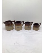 Vintage Mid Century Ceramic Measuring Cups Set Of 4 Glazed Farmhouse Bro... - $16.78