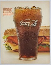1966 Print Ad Coca-Cola Ice Glass of Soda Pop Coke &amp; Submarine Sandwich - £14.32 GBP