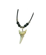 12 LARGE SHARK TOOTH PENDANT ON BLACK ROPE NECKLACE SILVER BEADS men wom... - $451.16 MXN
