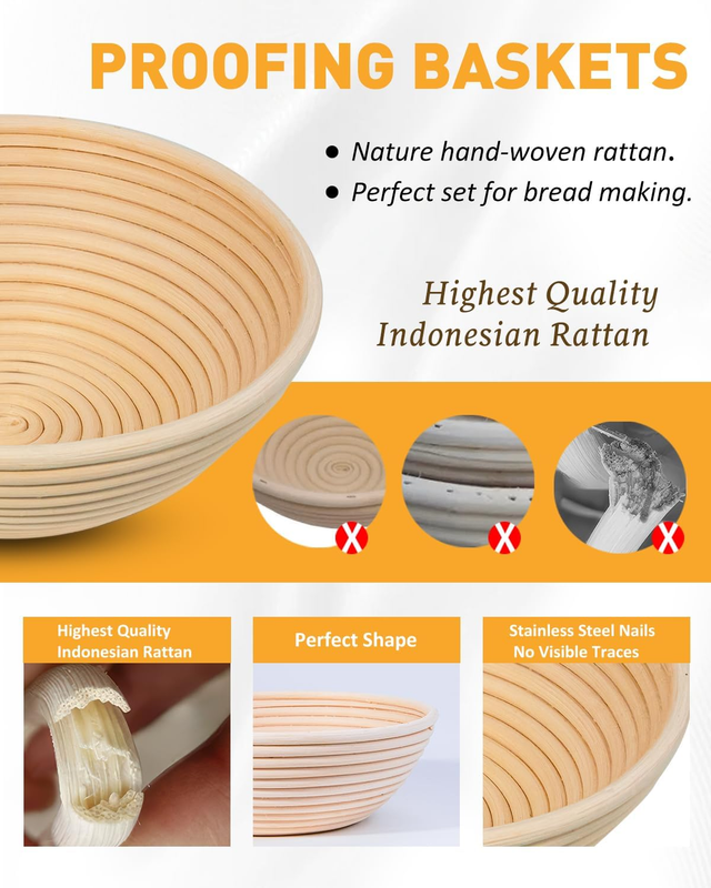 Banneton Bread Proofing Basket Set, Sourdough Starter Kit, 9" round & 10" Oval B Item image 2