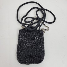 Vintage Liz Claiborne Beaded Sequin Purse Clutch 3.5x5 Inch Black w/ Cha... - $18.98 CAD
