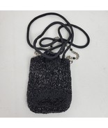 Vintage Liz Claiborne Beaded Sequin Purse Clutch 3.5x5 Inch Black w/ Cha... - $19.19 CAD
