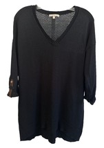 Joan Vass Studio Womens Sweater Half Sleeve V-Neck Cotton Rayon Blend Sz L Black - £11.72 GBP