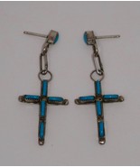 Zuni Turquoise Cross Dangle Stud Earrings - $1,871.82 MXN