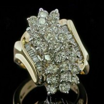 1.50 Ct Simulated Diamond Cluster Statement Cocktail Ring Yellow Gold Plated - £95.13 GBP