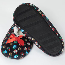 NEW Womens Pawprint Christmas Slippers sz S M or L fleece lining hard sole black - £10.31 GBP