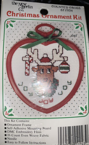 Berlin Reindeer Joy Joy Joy Ornament Counted Cross Stitch Kit - Heart Frame - $10.77