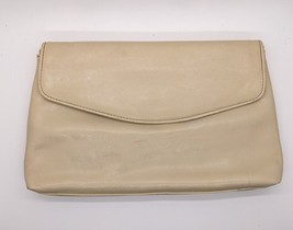 Vintage Beige Leather Clutch Medium Clutch 80s Vtg 80s Bag 90s Y2k - £3.91 GBP