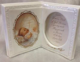 Roman Porcelain Baby Photo Frame Gods Treasure Prayer Religious - $13.86