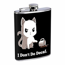 Decaf Coffee Cat Em1 Flask 8oz Stainless Steel Hip Drinking Whiskey - £11.82 GBP