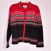 Tiara International Zip front Sweater Size Large Red Black White Winter - £15.09 GBP