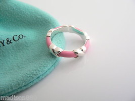 Tiffany &amp; Co Silver Pink Enamel Signature X Stacking Ring Band Sz 6.25 G... - £388.96 GBP