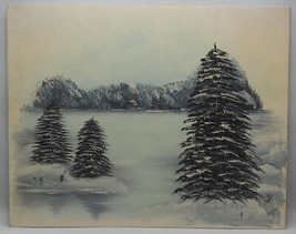 Original Acrylic Painting Winter Evergreen Tree Landscape Signed H. Lawton - £132.88 GBP