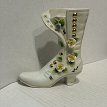 French Hand Painted Gilt Bisque Porcelain Biscuit Miniature Shoe Villena... - $14.80
