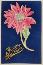 Silk Flower Applique Golden Birthday Velvet Postcard M24 - £9.35 GBP