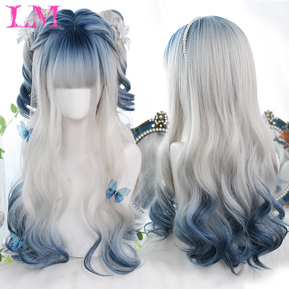 LM Long Ombre Colorful Synthetic Cosplay Lolita Harajuku Wig With Bangs Natur - £15.10 GBP+