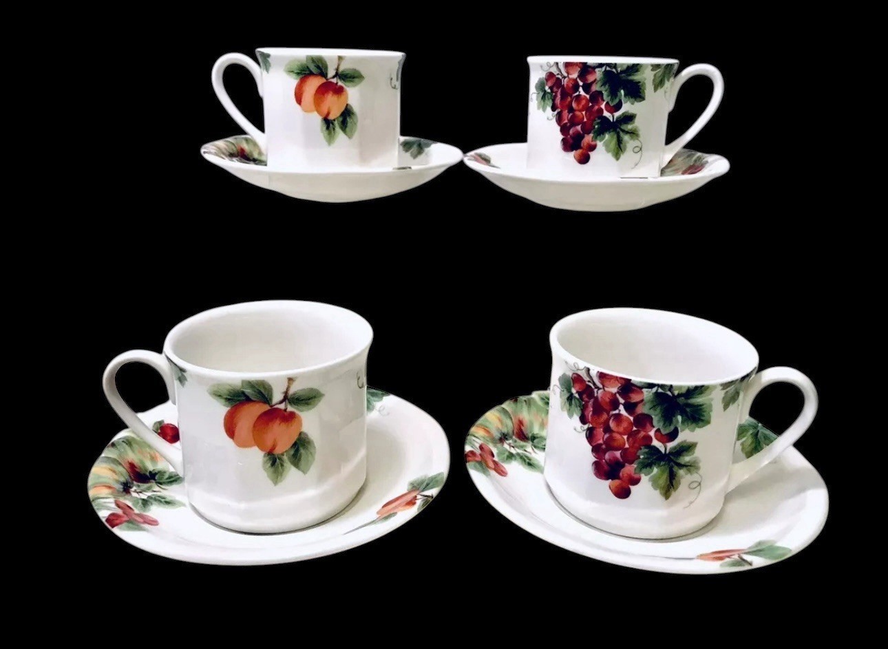 Royal Doulton 1994 Everyday Fine China Vintage Grape 2 Cups &amp; 2 Saucers ... - £18.79 GBP
