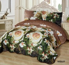 3-Pcs Super Soft Queen Quilted Reversible Velvet Bedspread Coverlet Set - Violet - £47.29 GBP
