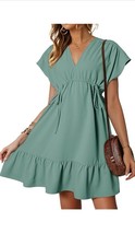 Dokotoo Women Summer Dress Drawstring Ruffle A-Line Swing Mini Babydoll ... - $19.80