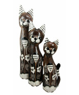 Balinese Wood Handicraft Striped Ears Feline Cat Family Set of 3 Figurin... - $50.69 CAD