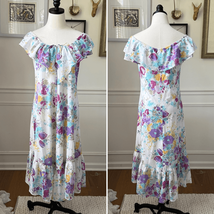 Vintage 70s Mary Martin Rainbow California Off Shoulder Ruffle Dress M L - $602.64 MXN