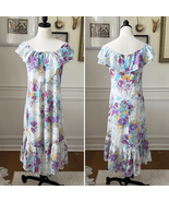 Vintage 70s Mary Martin Rainbow California Off Shoulder Ruffle Dress M L - €27,80 EUR