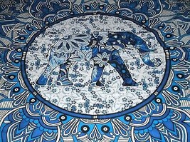Elephant Mandala Tablecloth 55 Inches  100% Cotton Shades of Blue - $49.49
