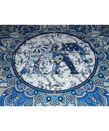 Elephant Mandala Tablecloth 55 Inches  100% Cotton Shades of Blue - $49.49