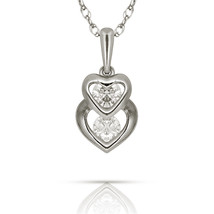0.22ct Brilliant Round Created Diamond Double Heart Pendant 14k W Gold Charm  - $57.48
