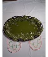Large Majolica Ceramic Platter Grapes Oak Acorns Green - $57.41